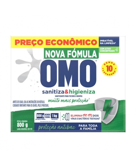 LAVA ROUPAS PÓ OMO LAVAGEM PERFEITA HIGIENIZA E SANITIZA (CARTUCHO) 800G