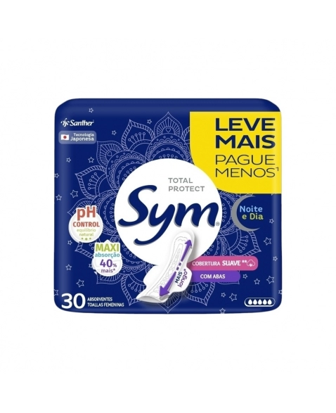 ABSORVENTE SYM NOITE & DIA C/ABAS (LEVE+/PG-) C/30UN