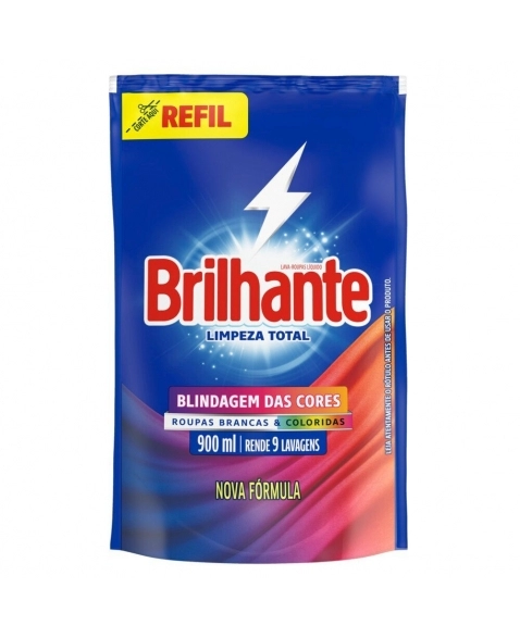 LAVA ROUPAS LIQUIDO BRILHANTE LIMPEZA TOTAL (SACHE) 900ML