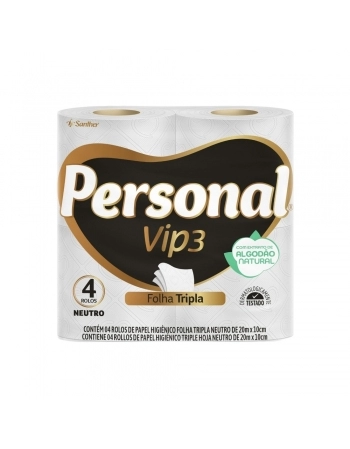 PAPEL HIGIENICO PERSONAL VIP FOLHA TRIPLA NEUTRO (20M) C/4 ROLOS