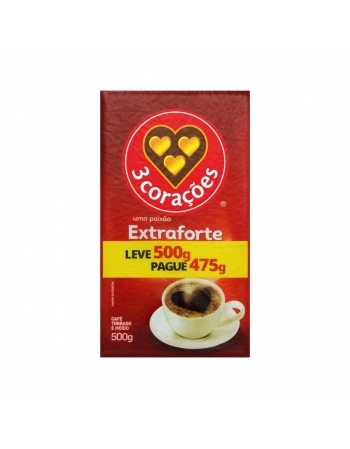 CAFÉ TORRADO E MOIDO 3 CORAÇÕES EXTRA FORTE LV500/PG475 500G