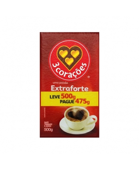 CAFÉ TORRADO E MOIDO 3 CORAÇÕES EXTRA FORTE LV500/PG475 500G