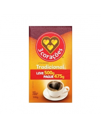 CAFÉ TORRADO E MOIDO 3 CORAÇÕES TRADICIONAL LV500/PG475 500G