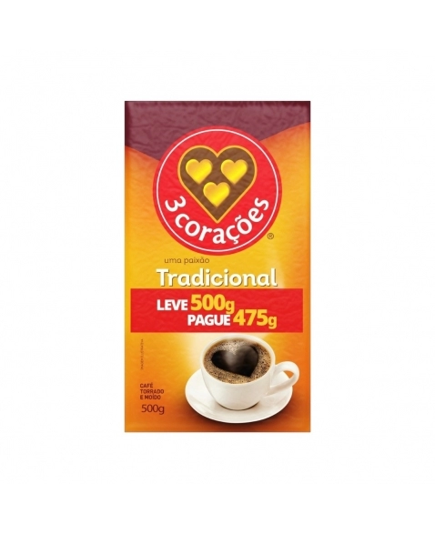 CAFÉ TORRADO E MOIDO 3 CORAÇÕES TRADICIONAL LV500/PG475 500G