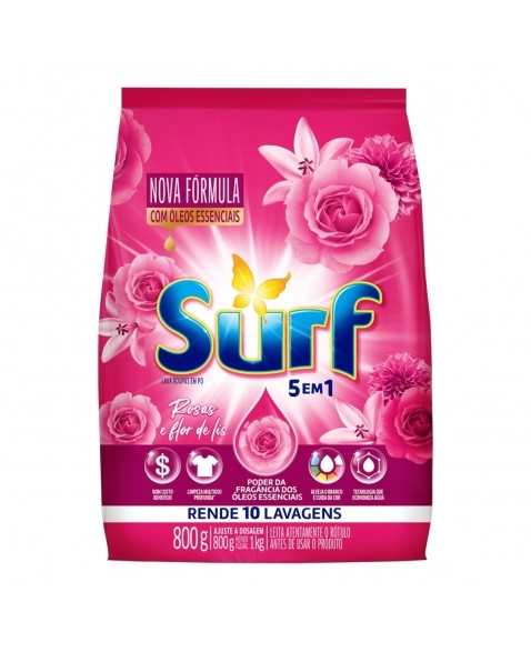 LAVA ROUPAS PÓ SURF ROSAS E FLOR DE LIS (SACHE) 800G