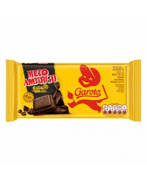 BARRA DE CHOCOLATE GAROTO MEIO AMARGO 16X80G