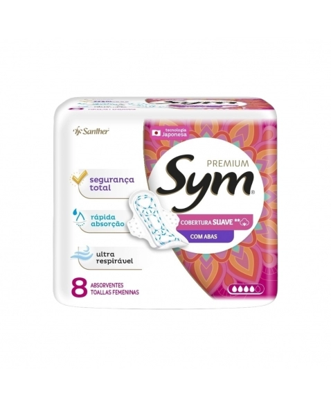 ABSORVENTE SYM PREMIUM SUAVE C/ABAS C/8UN