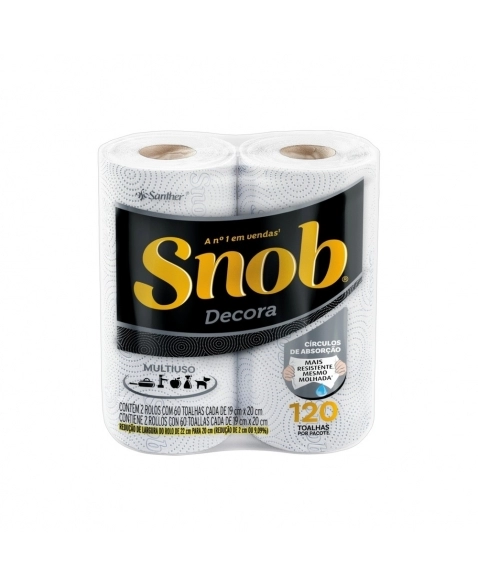 TOALHA DE PAPEL DECORA FOLHA DUPLA SNOB 120 FOLHAS C/2 ROLOS