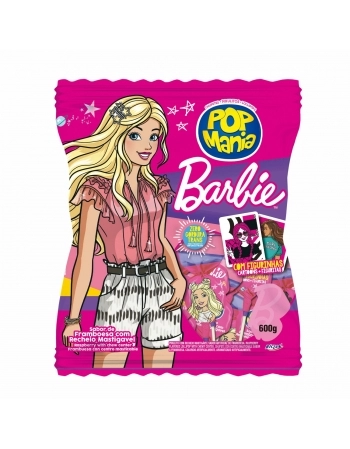 PIRULITO POP MANIA BARBIE GLAM FRAMBOESA 600G