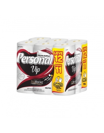 PAPEL HIGIENICO PERSONAL VIP FOLHA DUPLA NEUTRO (30M) (LV12/PG11) C/12 ROLOS