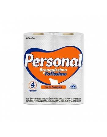 PAPEL HIGIENICO PERSONAL FOLHA SIMPLES NEUTRO (30M) C/4 ROLOS