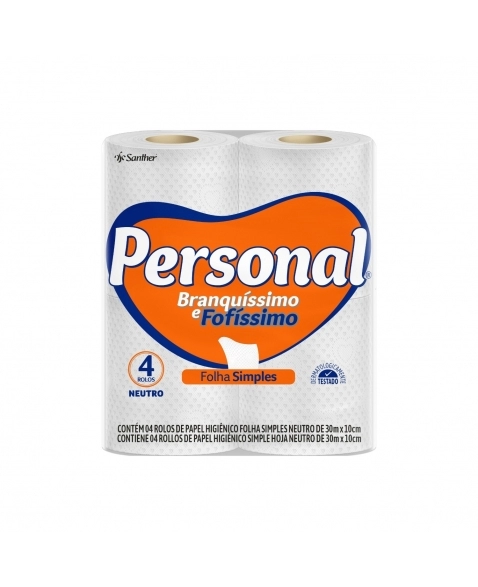 PAPEL HIGIENICO PERSONAL FOLHA SIMPLES NEUTRO (30M) C/4 ROLOS