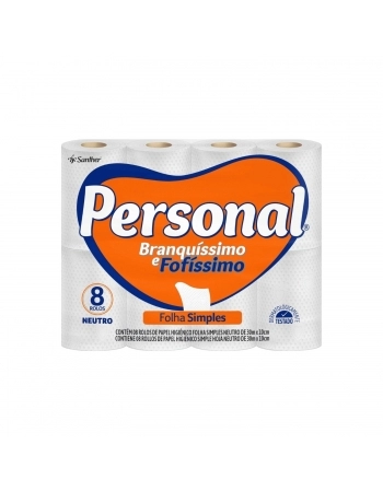 PAPEL HIGIENICO PERSONAL FOLHA SIMPLES NEUTRO (30M) C/8 ROLOS