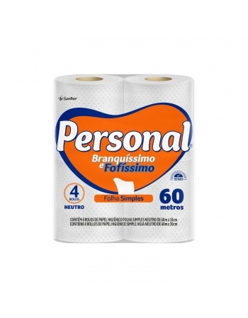 PAPEL HIGIENICO PERSONAL FOLHA SIMPLES NEUTRO (60M) C/4 ROLOS