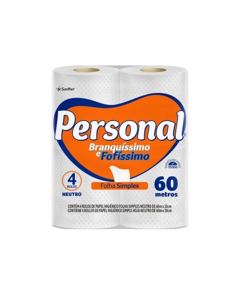 PAPEL HIGIENICO PERSONAL FOLHA SIMPLES NEUTRO (60M) C/4 ROLOS