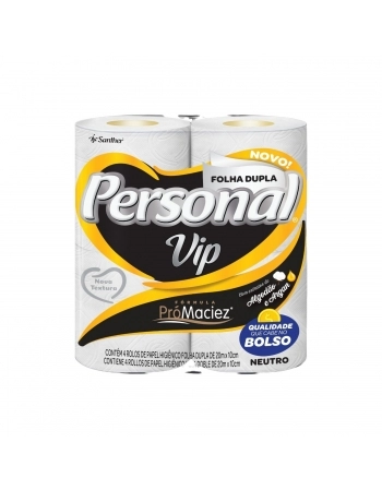 PAPEL HIGIENICO PERSONAL VIP FOLHA DUPLA NEUTRO (20M) C/4 ROLOS