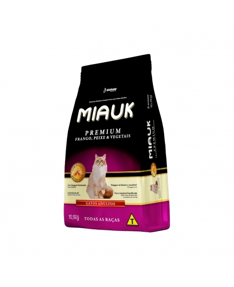 RAÇÃO MIAUK PREMIUM FRANGO-PEIXE-VEGETAIS 10,1 KG